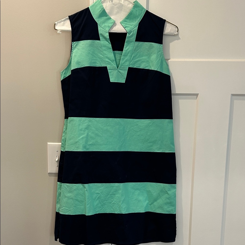 Sail to Sable Navy and Mint Striped Sleeveless Shift Dress